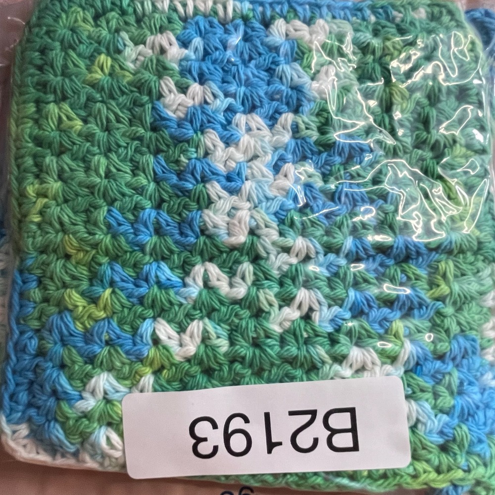 Handmade Dishcloth Cotton Variegated Blue Green 6.5in Cottagecore 3pc Set - Picture 6 of 6